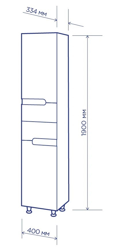 Размеры Пенал для ванной 40 см с эмалированным корпусом ПИК СИМПЛ П11К40МR правый