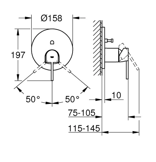 Размеры Латунный смеситель для душа Grohe Plus хром 24059003