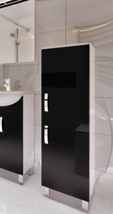 В інтер'єрі Шафа-пенал для ванної 33 см чорно-білий ЮВЕНТА Тренто TrnP-120L чорний