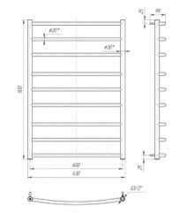 Размеры Полотенцесушитель водяной с перекладинами дугами 630х900 Mario Классик 30x20 ВР 1/2 д 4820111350124