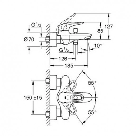 Размеры смеситель моноблок для ванны grohe est 2015 хром 33591003 №2