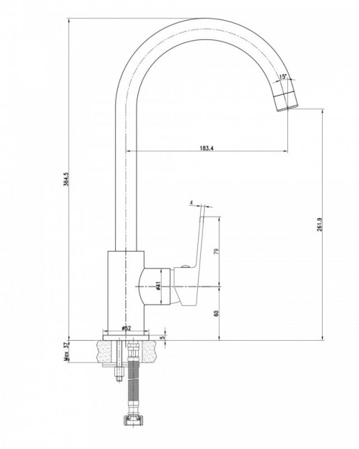 Размеры Механический смеситель для мойки IMPRESE LASKA сатин 55040S
