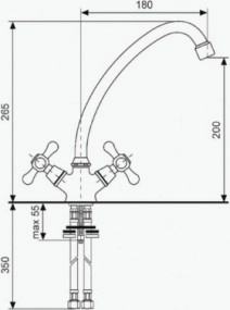 Размеры Кран смеситель с ручками-крест для мойки Emmevi DECO L200 CR12217 хром