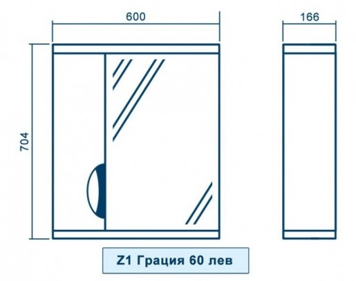 Размеры Зеркало в ванную 60 см Квел ПРИНЦ Z1 Принц Правое 60 Квел