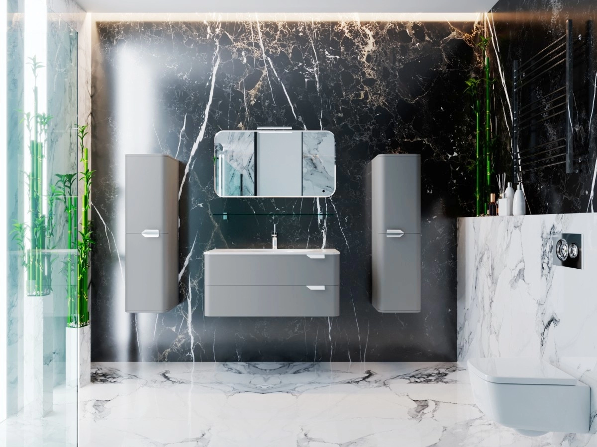 В интерьере набор мебели для ванной комнаты 100 см подвесной botticelli velluto с умывальником stella 100 №1