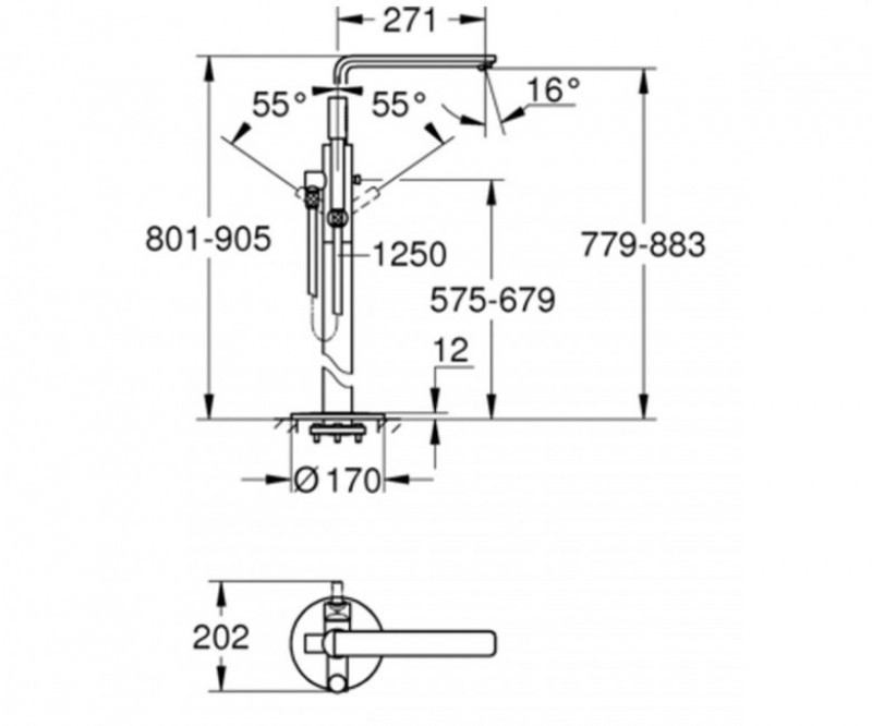 Размеры смеситель напольный для ванны grohe lineare new хром 23792001 №2