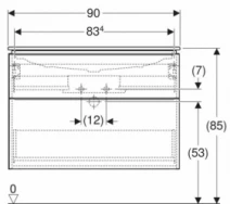 Размеры Тумба с умывальником с ящиками 90 см шириной Geberit iCon с раковиной Slim Rim 502.337.01.1