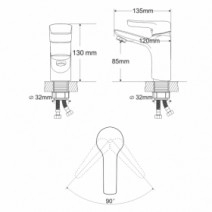 Розміри Змішувач для умивальника висотою 13 см хром Rozzy Jenori VELUM RBZ082-1