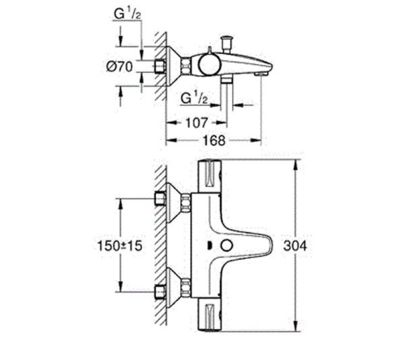 Размеры Смеситель с термостатическим картриджем для ванны GROHE GROHTHERM хром 34567000