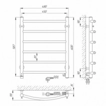 Розміри Електричний полотенцесушитель зі світловим індикатором 450х600 LARIS Класік Хром Правий 30x20 73207003