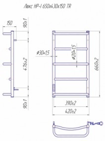 Розміри Електро полотенцесушитель з 5 перекладинами 430х650 Mario Люкс Хром Правий 4820111355440