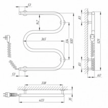 Размеры Полотенцесушитель электрический с 4 перекладинами 400х500 LARIS Змеевик Хром Левый 25 73207104