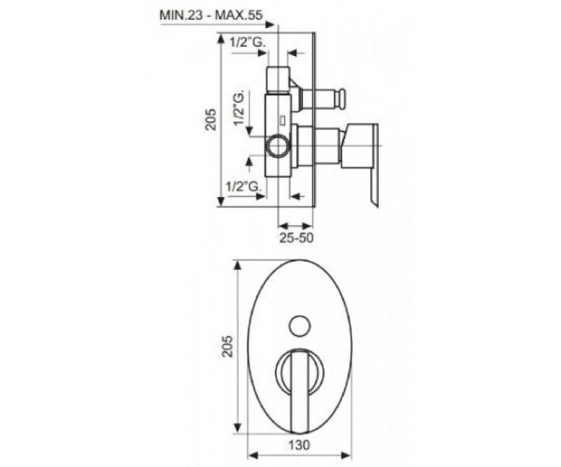 Размеры Встраиваемый смесители для душа Emmevi ELLY CR41019 хром