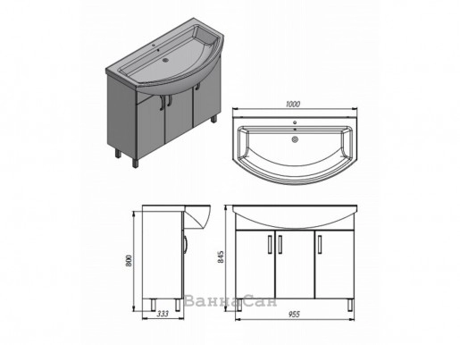 Размеры тумба с раковиной в ванную 100 см ювента тренто trn-100 с умывальником витториа 100 №1