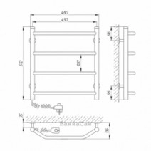 Размеры Электро полотенцесушитель с 4 перекладинами 450х500 LARIS Виктория Хром Левый 30x20 73207068