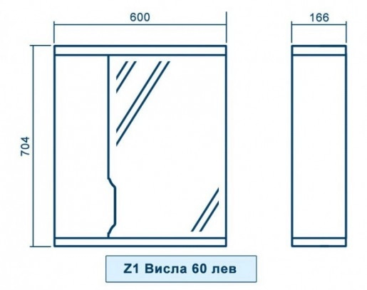 Размеры Светлое зеркало в ванную 60 см КВЕЛ ВИСЛА Z1 Висла 60R Белый