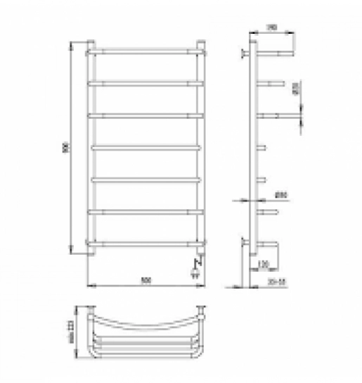 Размеры Электрический полотенцесушитель с 7 перекладинами 500 х 900 мм Paladii Идеал Электро Хром 30х20 левый ТДе023РL