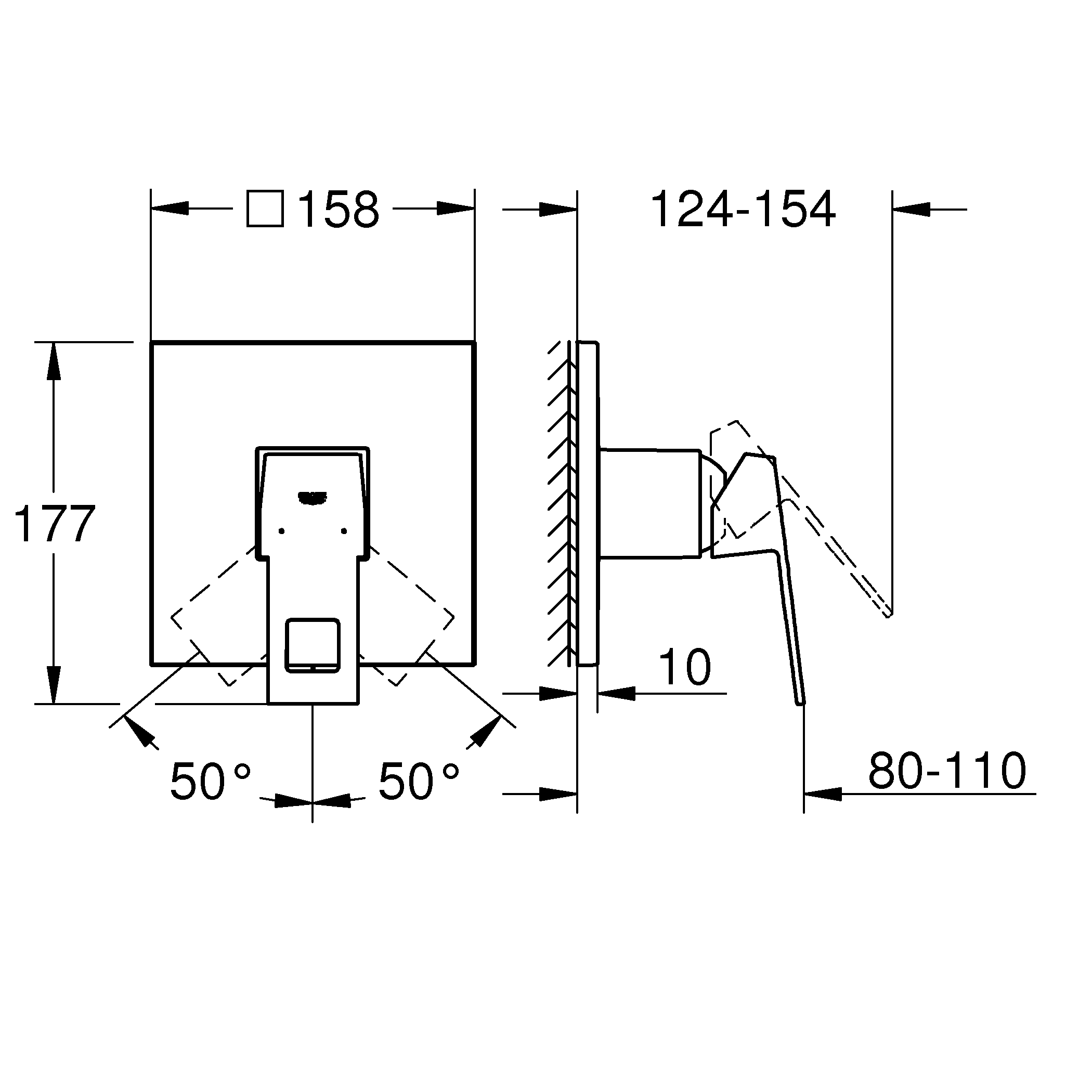 Размеры Встраиваемый смеситель для душа Grohe EUROCUBE 24061000