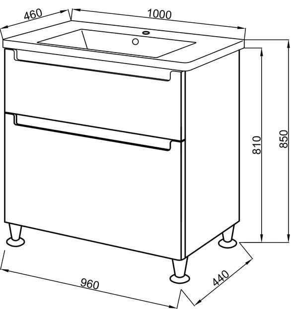 Розміри Набір меблів для ванної недорогий 100 см шириною Юввіс Ельба 41036-30070-19739