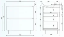 Размеры Тумба с умывальником 75 см шириной Air-Line Air-Line с умывальником Smile Square SM-75 НБ+500.249.01.1