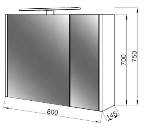Размеры зеркальный шкафчик в ванную с подсветкой 80 см юввис эльба z-80 с подсветкой №3
