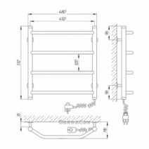Розміри Електро полотенцесушитель з терморегулятором 450х500 LARIS Вікторія Хром Правий 30x20 73207013