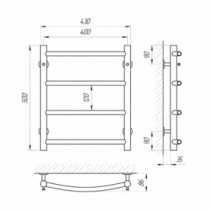 Размеры Полотенцесушитель водяной с перекладинами дуга 400х500 LARIS П4 Классик Хром 30x20 ВР 1/2 д 71207578