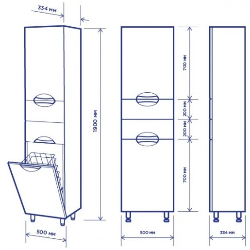 Размеры Пенал для ванной 50 см с распашными и откидными дверцами ПИК АЛЬВЕУС П03К50ВРR правый