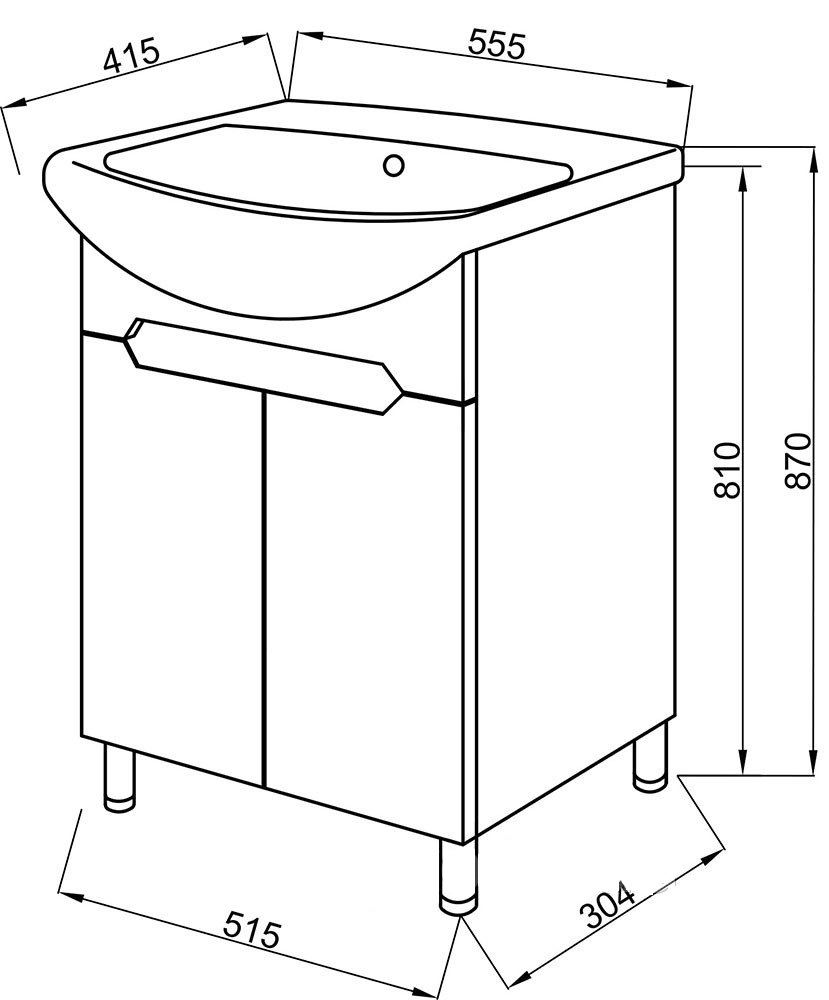 Размеры тумба с раковиной 55 см юввис амелия т-1 с умывальником изео 55 №1