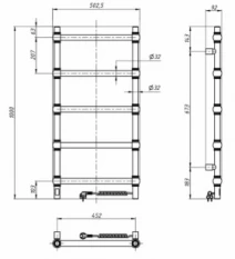 Размеры Полотенцесушитель электрический в стиле ретро 500 х 1000 мм Navin Ретро Д32 золото правый 10-440033-5010