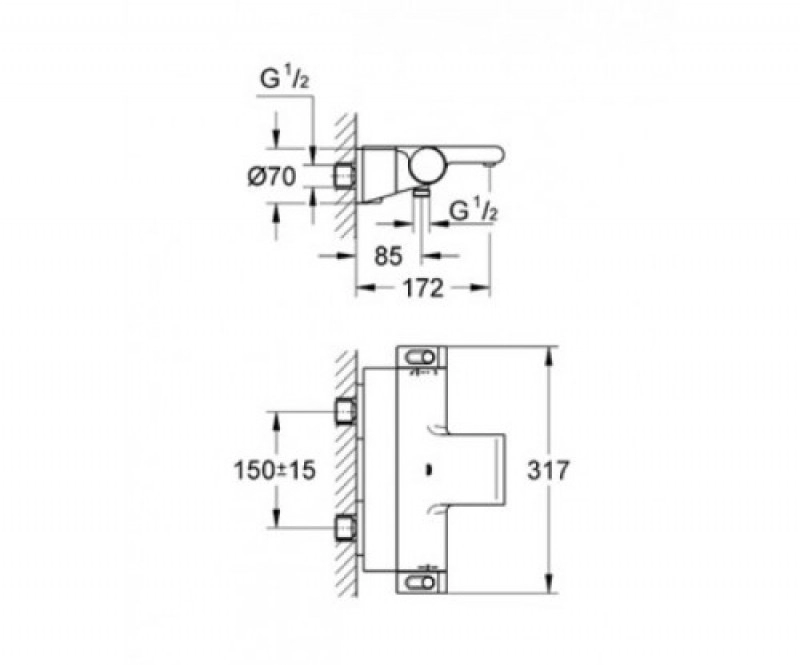 Размеры Смеситель с литым изливом для ванны GROHE GRT 2000NEW хром 34464001