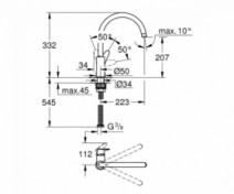 Размеры Смеситель для мойки хром Grohe Start Curve 31554001