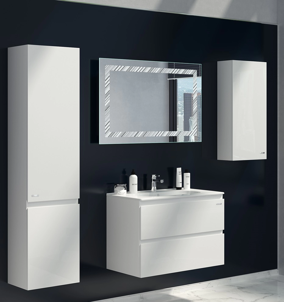 В інтер'єрі Комплект меблів у ванну кімнату 80 см з білою раковиною САНВЕРК FOREVA AIR 25567-25563