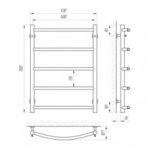 Размеры Полотенцесушитель водяной 500х700 LARIS П5 Флеш Хром 30x20 ВР 1/2 д 74100008