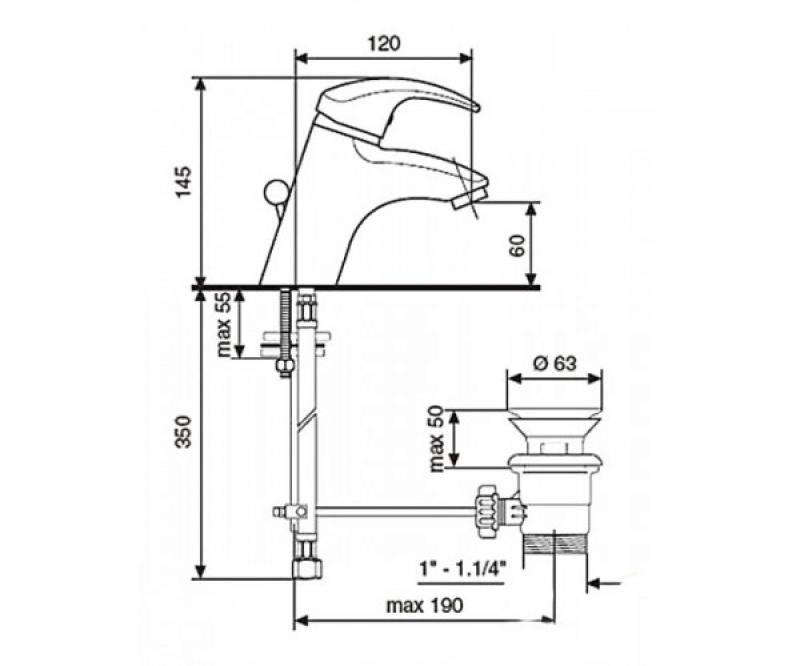 Розміри Прямий кран змішувач для раковини Emmevi JOLLY CR10003GTC хром