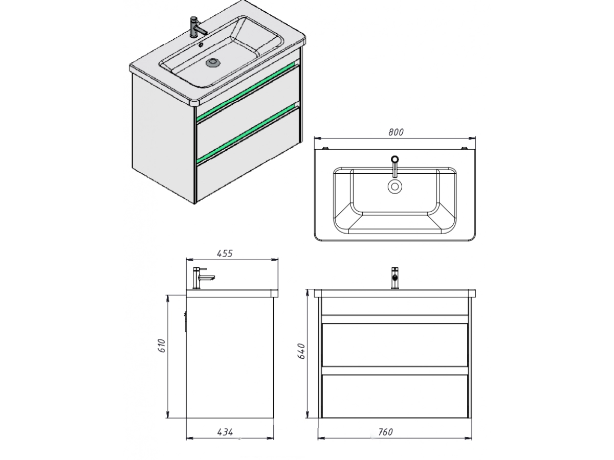 Размеры умывальник с тумбой 80 см с ящиками ювента luton luton-80тп с умывальником soft 80 №1
