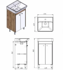 Розміри Умивальник з тумбою 45 см шириною Ювента Trinity з раковиною Neon Trinity Tn-45 Wotan Oak