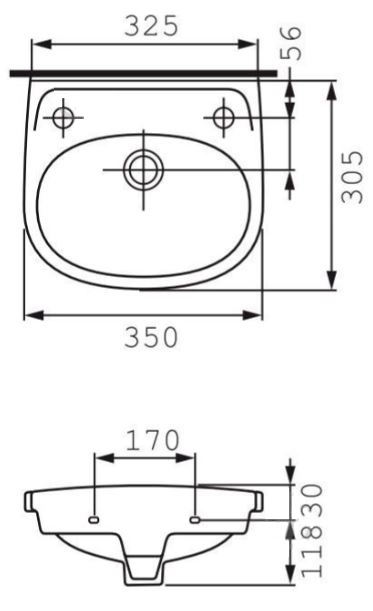 Размеры Раковина 35 см шириной Cersanit EKO K07-002-P