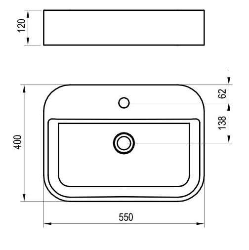 Розміри Умивальник керамічний Ravak Ceramic 550 Slim Shelf R XJX01155005