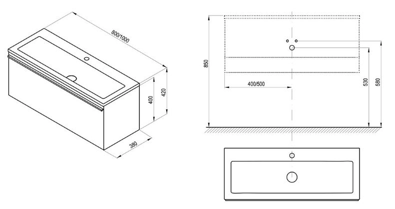 Розміри Тумба з умивальником Ravak SD Clear 1000 X000000759-XJJ01110000