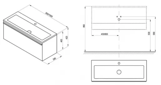 Розміри Тумба з умивальником Ravak SD Clear 1000 X000000759-XJJ01110000