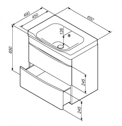 Размеры Раковина с тумбой в ванную 65 см AM.PM Like с умывальником Like M80-FHX0652-WC0652-38