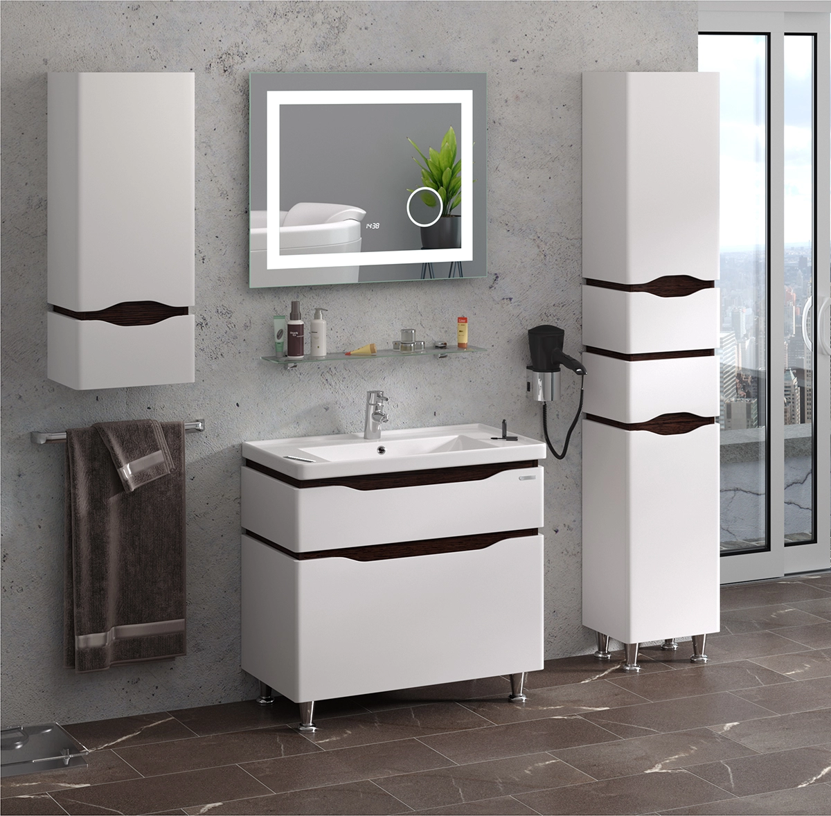 В интерьере набор для ванной комнаты с зеркалом 80 см на ножках санверк alessa classic 25459-25531-25475 №1