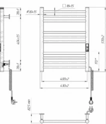 Розміри Сушка для рушників електрична пряма 430 x 570 мм Hygge Family Greenwich Д30 біла права HF Greenwich 570×430 White