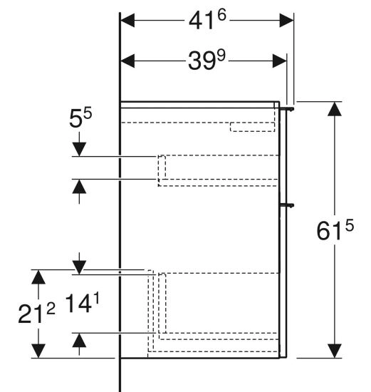 Размеры Тумба под раковину в ванную без раковины из влагостойкого ДСП 60 см шириной Geberit iCon под умывальник iCon 502.307.JL.1