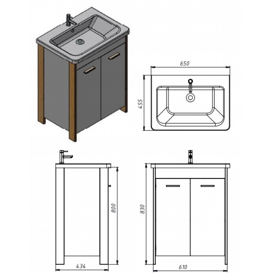 Размеры тумба с раковиной в ванную 65 см с доводчиками ювента brooklyn br-65-gray с умывальником soft №1