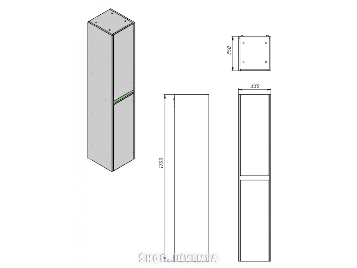 Размеры шкаф-пенал в ванную комнату правый 35 см ювента luton 170r №3