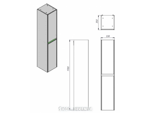 Размеры шкаф-пенал в ванную комнату правый 35 см ювента luton 170r №3