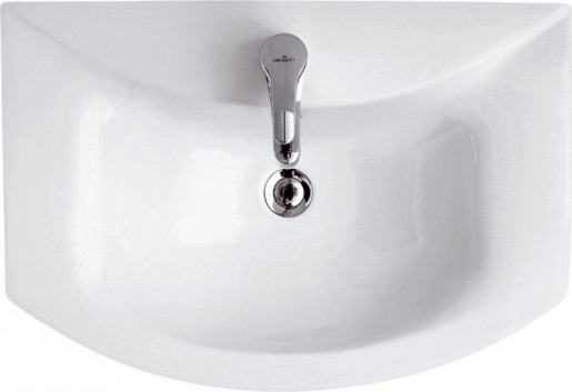 В интерьере Белая тумба с раковиной для ванной 65 см ВанЛанд ИРИС Ирт 3-65 с умывальником OMEGA