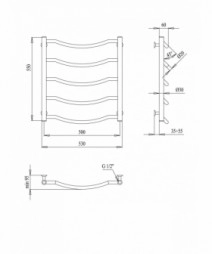 Размеры Полотенцесушитель водяной с перекладинами дуга 530 х 550 мм Paladii Омега Хром 30х20 ВР 1/2 дюйма СМу100